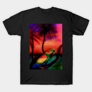 tropical sunset vibrant parrot T-Shirt